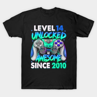 Level 14 Unlocked Awesome Since 2010 14Th Birthday Gaming T-Shirt